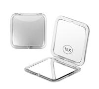 YoHumk Specchio compatto con ingrandimento 15x, per borse e viaggi, portatile, 2 lati, 15x/1x, specchio tascabile sottile, portatile e pieghevole, quadrato, 8,4 x 8,4 cm (argento)