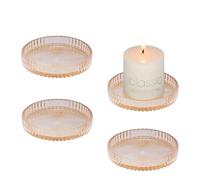 YoHyien 4 Pezzi Piattino Porta Candele 9 cm, Piatto per Candele in Vetro Trasparente, Sotto Candela per Tealight, Portacandele per Natalizie, Matrimonio Decorazione, Casa Festa e Cena (Ambra)