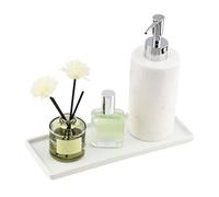 YoHyien Vassoio Bagno Portaoggetti in Ceramica, Organizer per Vassoio Bianco Rettangolare, Decorativo Svuotatasche Moderno per Profumi, Sapone, Candele, Cucina (L)