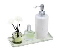 YoHyien Vassoio decorativo da bagno in ceramica, allungato, vassoio da bagno, rettangolare, per lavabo, vassoio, porta gioielli per dispenser di sapone, candele, cosmetici (verde)