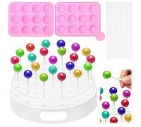 Yoicn Lth Supporto per cake pops con stampo per cake pop e 100 steli, supporto per lecca-lecca rotondo a 22 fori, set per compleanni, matrimoni e feste