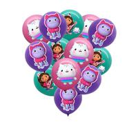 Yoimckay 12 Gabbys Palloncini in Lattice, 12 Pollici con Stampa di Gattini Simpatici Decorazioni Cartoni Animati, Set di Palloncini Kawaii, per Festa Tema Cartoni Decorazioni, Rosa e Viola e Verde