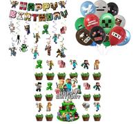 Yoimckay Miner Decorazione Compleanno, Pixel Decorazione Compleanno, 50 pz Decorazione per feste, feste e decorazioni per banner di compleanno, palloncini decorazione per torta per bambini e ragazze