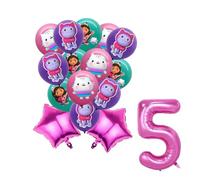 Yoimckay Set di 15 Gabby Gatto Decorazione Compleanno, Gabbys Palloncini Compleanno Decorazione 5 Anni Gatti Tema Decorazioni per Bambini Ragazze Compleanno Palloncino in Lattice e Alluminio