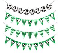 Yoimckay Set di 4 bandiere da calcio, decorazione compleanno calcio, triangolari bandierine forniture per feste, accessori per fotografie, bandiere, accessori per feste a tema calcio