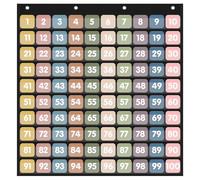 Yoink Tabella con tasche numeriche Boho da 1 a 100 con 120 carte numeriche fronte/retro, montabile a parete, per bambini, aule, insegnanti, conteggio e organizzatore, nero