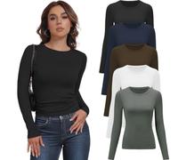 YOIOWVY Pack da 5 Maglie Essenziali Donna Manica Lunga con Collo Alto, T-Shirt Base Stratificabili Slim Morbide e Traspiranti, Canotta Lunga da Lavoro per Donna, Sottovesti