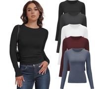 YOIOWVY Pack da 5 Maglie Essenziali Donna Manica Lunga con Collo Alto, T-Shirt Base Stratificabili Slim Morbide e Traspiranti, Canotta Lunga da Lavoro per Donna, Sottovesti