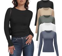 YOIOWVY Pack da 5 Maglie Termiche Donna Manica Lunga con Collo Alto, T-Shirt Base Stratificabili Slim Morbide e Traspiranti, Canotta Lunga Termica da Lavoro per Donna, Sottovesti
