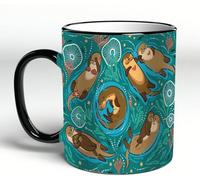 YOIUE Tazze Originali di caffè e Colazione Tazze - stampata Ceramica 11 once di tazze 330 ml Decora la tua tazza regalo,Lontre marroni carine Alghe e coralli ornamentali in acqua verde