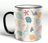 YOIUE Tazze Originali di caffè e Colazione Tazze - stampata Ceramica 11 once di tazze 330 ml Decora la tua tazza regalo,Sfondo marino per vacanze estive in paradiso. Conchiglia disegnata a mano sott'