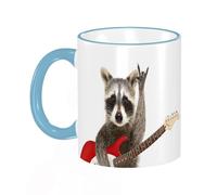 YOIUE Tazze Originali di caffè e Colazione Tazze - stampata Ceramica 11 once di tazze 330 ml Decora la tua tazza regalo,Ritratto di un buffo procione con chitarra elettrica che mostra un gesto rock i