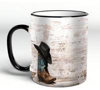YOIUE Tazze Originali di caffè e Colazione Tazze - stampata Ceramica 11 once di tazze 330 ml Decora la tua tazza regalo,Cappello da cowboy da rodeo occidentale e tradizionale e stivali da cowgirl in