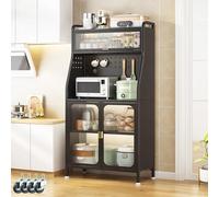 YOIZO Mobile Cucina Dispensa 36x76x162cm, con Porte e Ripiani, Mobiletto Cucina Salvaspazio a 5 Livelli, Mobile Dispensa Cucina, Piedini Regolabili (Nero, 76cm)