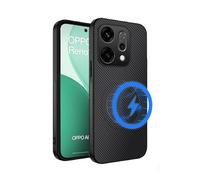 Yojiong Cover Magnetica per OPPO Reno 14 5G [Compatibile con MagSafe], Protezione in Fibra di Carbonio Custodia [Pelle PU + PC], Antigraffio e Antiurto Morbido TPU Bumper Case, Nero