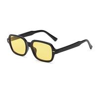 YOJUED Vintage Rettangolo Ovale Occhiali Da Sole Donna Uomo Giallo Gradiente Occhiali Retro Tinted Sunglasses UV 400 Protezione, Nero/giallo chiaro