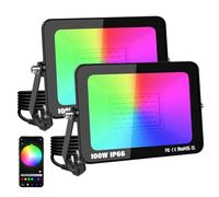 YOJZMA 2 confezione da 100W Faretto LED per esterni con spina, Intelligente RGB fai da te Scene Illuminazione paesaggistica con cambio colore con controllo APP, IP66 Impermeabile per giardini Cortili
