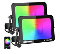 YOJZMA 2 confezione da 150W Faretto LED per esterni con spina, Intelligente RGB fai da te Scene Illuminazione paesaggistica con cambio colore con controllo APP, IP66 Impermeabile per giardini Cortili