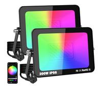 YOJZMA 2 confezione da 200W Faretto LED per esterni con spina, Intelligente RGB fai da te Scene Illuminazione paesaggistica con cambio colore con controllo APP, IP66 Impermeabile per giardini Cortili