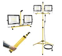 YOJZMA 2 x 100W LED Faretto da cantiere con treppiede, 20000LM 175V a 265V IP66 Impermeabile Lampada da lavoro a LED per interni ed esterni con cavo da 5 m per officina, garage, cantiere, seminterrato