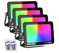 YOJZMA 4 x 100W RGB Proiettore LED da Esterno con Telecomando, 16 Colori 4 Modalità Funzione di Memoria Proiettore da Esterno per Interni, Faretto LED Impermeabile IP66 per Giardino, Patio Terrazza