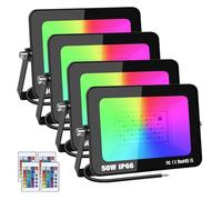 YOJZMA 4 x 50W RGB Proiettore LED da Esterno con Telecomando, 16 Colori 4 Modalità Funzione di Memoria Proiettore da Esterno per Interni, Faretto LED Impermeabile IP66 per Giardino, Patio Terrazza