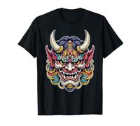 Yokai Oni Maschera per il viso Diavolo Giapponese Demone Giapponese Maschera Oni Maglietta