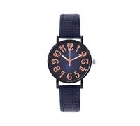 Yokawe Elegante orologio da polso da donna casual quadrante rotondo grande numero cinturino in ecopelle movimento al quarzo gioielli moda ragazze, blu navy, Stile del quadrante
