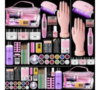 Yokilly Kit Per Unghie In Acrilico: 3 Colori Polvere Acrilica Unghie - Set Completo di Unghie in Acrilico di Mano Finta Lampada Fresa per Unghie con Borsa Argentata