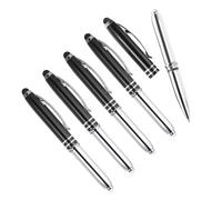 YOKIVE 5 Penne A Sfera Inchiostro Nero Penna Stilo Punto Medio 1.0mm Nero | Metallo, Con Punta Stilo E Torcia LED, 3 In 1, Ottima Per Schermi Touch, Ufficio