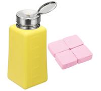 YOKIVE Dispenser di alcool, 250 ml, dispenser a pompa a pressione verso il basso, per rimuovere lo smalto degli occhi, acetone, detergente con 200 salviette per unghie senza pelucchi, giallo