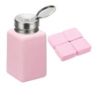 YOKIVE Dispenser di alcool, dispenser a pompa da 180 ml, dispenser a pressione verso il basso, per rimuovere lo smalto degli occhi, acetone, detergente con 200 salviette per unghie senza pelucchi
