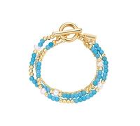 Yokoamii Bracciale da donna lega metallica oro giallo | Oro giallo, bracciale ancora/perle, pietra nat. turchese tonda, perla acqua dolce ca. 6,0-6,5 mm bianca barocca, chiusura T