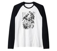 Yokohama Giappone Haiku Fiori di Ciliegio Uccelli Giapponese Maglia con Maniche Raglan