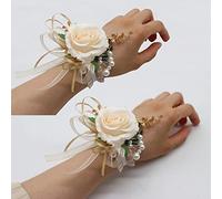 Yokoke 2 corpetti, peonie artificiali fatte a mano, bouquet da polso per matrimonio, ballo di fine anno, decorazioni per abiti (2 corsetti da polso dorati)
