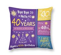 YOKUPOTAC Federa per cuscino per il 40° compleanno da donna, regalo di compleanno per 40 anni, decorazione per lei, idea regalo di buon compleanno su entrambi i lati per mamma, moglie (40°), 45 x 45