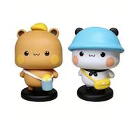 YOKUSHI 2 pezzi Bubu e Dudu Bears decorazioni per cruscotto auto, simpatiche statue in stile cartone animato, orsi panda, statuine decorative per scrivania per ufficio, accessori decorativi, ornamenti