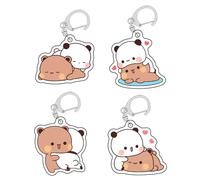 YOKUSHI 4 portachiavi carini Bubu Dudu, Kawaii con orsi in stile cartone animato, panda, portachiavi in acrilico, per donne, zaini, chiavi auto, regali, D, taglia unica