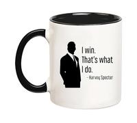YOLANDEEUROKOK Tazza da caffè con scritta "Suits TV Show", 325 ml, in ceramica, con citazione di Harvey Spectre, regalo per avvocato, colore nero