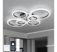 YOLEDY Plafoniera LED Soffitto Moderna Dimmerabile con Telecomando e App, Lampadario Design a 6 Anelli (88cm 40W) per Soggiorno e Camera da Letto - Luce Regolabile 3000K-6500K, Nero