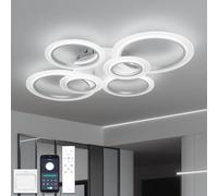 YOLEDY Plafoniera LED Soffitto Moderna Dimmerabile con Telecomando e App, Lampadario Design a 6 Anelli (88cm 40W) per Soggiorno e Camera da Letto - Luce Regolabile 3000K-6500K, Bianco