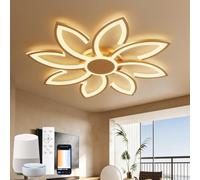 YOLEDY Plafoniera LED Soffitto Smart 80cm, Lampadario Moderno Design a Fiore Dimmerabile Compatibile con Alexa/Google Home, Luce con App/Telecomando per Salotto e Camera, 3000K-6500K, Oro