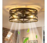YOLEDY Ventilatore da Soffitto con Luce Silenzioso, Design Industriale Vintage a Gabbia con Motore DC, Plafoniera Ventilatore 6 Velocità + Telecomando, 4x E27, Funzione Reversibile, Nero