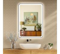 YOLEO Specchio Bagno 50 x 70 cm, Specchio da bagno con struttura in metallo, Specchio Bagno con Luce 3 Colori, Interruttore Touch, Funzione Antiappannamento, Vetro Antideflagrante, IP44