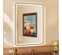 YOLEO Specchio Bagno 80 x 60 cm, Specchio da bagno con struttura in metallo, Specchio Bagno con Luce 3 Colori, Interruttore Touch, Funzione Antiappannamento, Vetro Antideflagrante, IP44