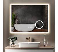 YOLEO Specchio Bagno con Orologio e Display Della Temperatura, Specchio Cosmetico Ingranditore 3x, 3 Temperature Colore, Specchio da Bagno Antiappannamento e Antideflagrante 80x60 cm