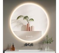 YOLEO Specchio Bagno LED Rotondo 70 cm con Orologio, Display Temperatura, Specchio Bagno con Luce 3 Colori, Interruttore Touch, Antiappannamento, Vetro Antideflagrante, IP44