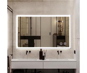 YOLEO Specchio da Bagno con Illuminazione, 100 x 60 cm, Specchio LED con Interruttore Touch e Funzione Anti-appannamento, Bianco Freddo 6400 K
