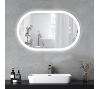 YOLEO Specchio da Bagno Ovale con Illuminazione a LED, Specchio da Parete 70x50cm, Specchio da Bagno con Interruttore Touch e Funzione Antiappannamento, 3 Colori di Luce, 6400K