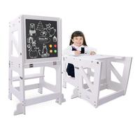 YOLEO Torre Montessoriana Bambini, 3 in 1 Torre di apprendimento per Bambini, Multifunzionale Torre Montessoriana Pieghevole con Lavagna Magnetica Bifacciale (Bianco)